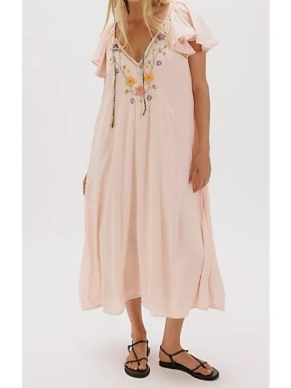 Free People Savannah Rose Midi Dress Vintage Boho Chic Ethereal Dainty Womens M